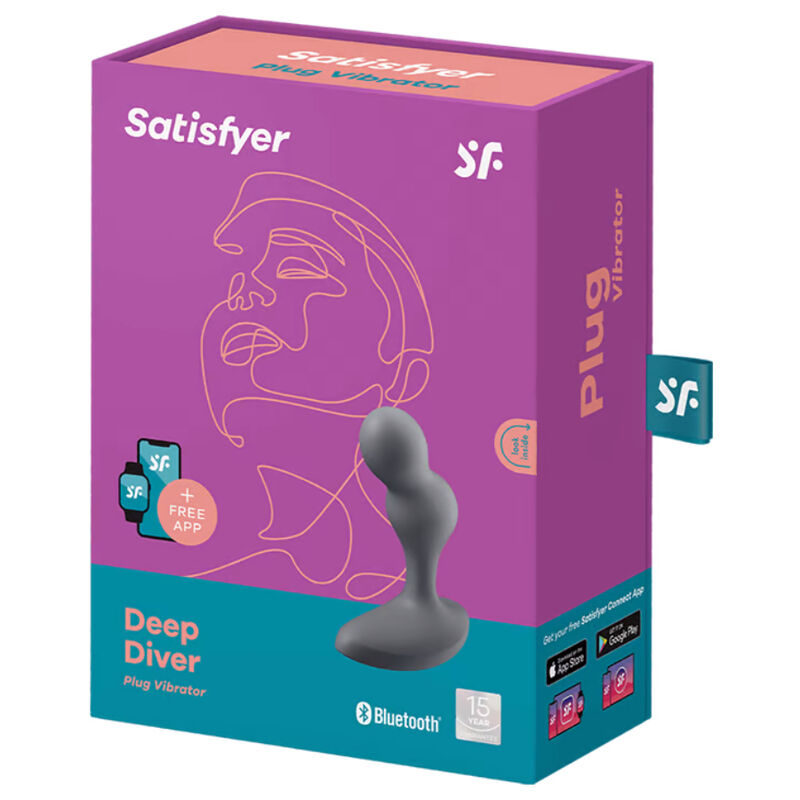 SATISFYER - DEEP DIVER VIBRATING PLUG APP GREY - NOCTURNA DESIRES