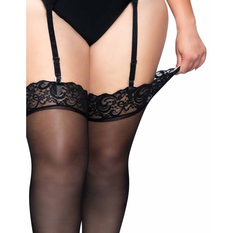 LEG AVENUE - OUTLET - BLACK NYLON STOCKINGS WITH LACE TOP PLUS LEG AVENUE HOSIERY  NOCTURNA DESIRES