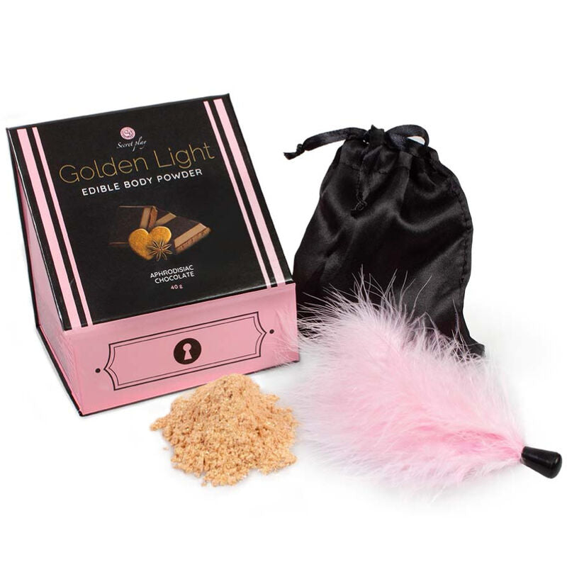 SECRETPLAY - GOLDEN LIGHT KIT APHRODISIAC CHOCOLATE EDIBLE POWDER & FEATHER - NOCTURNA DESIRES
