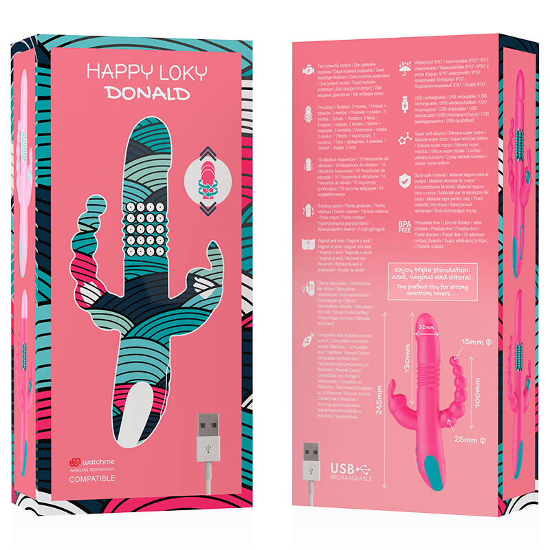 HAPPY LOKY - DONALD TRIPLE STIMULATION: ANAL, G-SPOT & CLITORAL WATCHME WIRELESS TECHNOLOGY COMPATIBLE - NOCTURNA DESIRES
