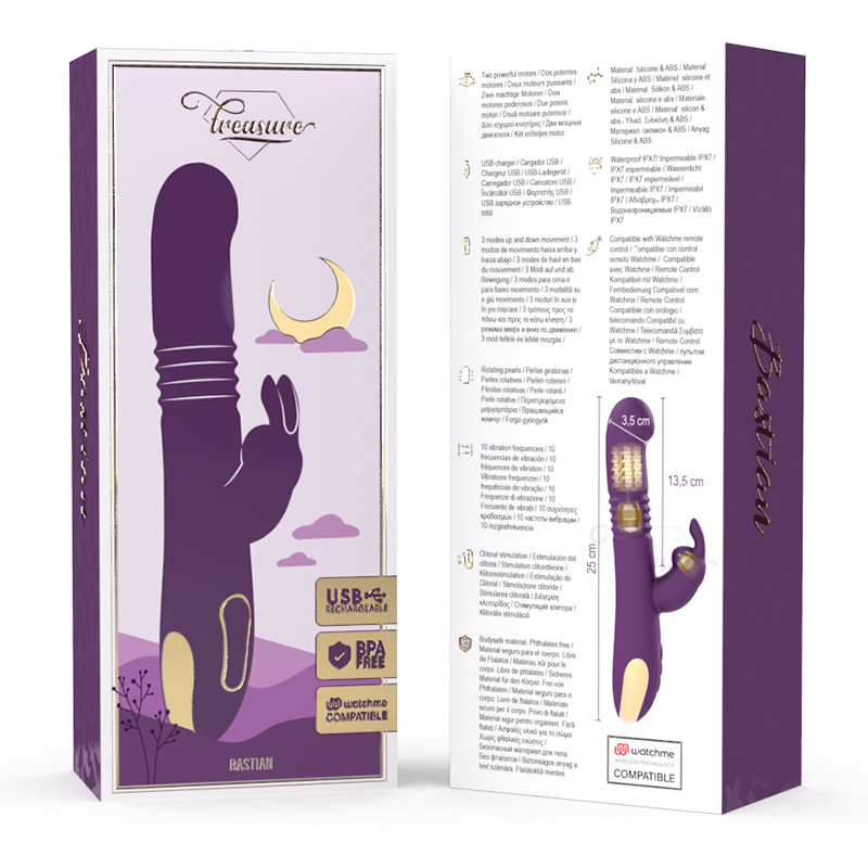 TREASURE - BASTIAN RABBIT UP & DOWN, ROTATOR & VIBRATOR COMPATIBLE WITH WATCHME WIRELESS TECHNOLOGY - NOCTURNA DESIRES
