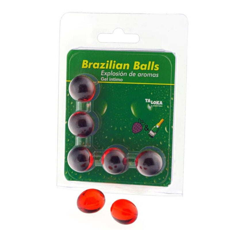 TALOKA - 5 BRAZILIAN BALLS STRAWBERRIES & CHAMPAGNE INTIMATE GEL - NOCTURNA DESIRES