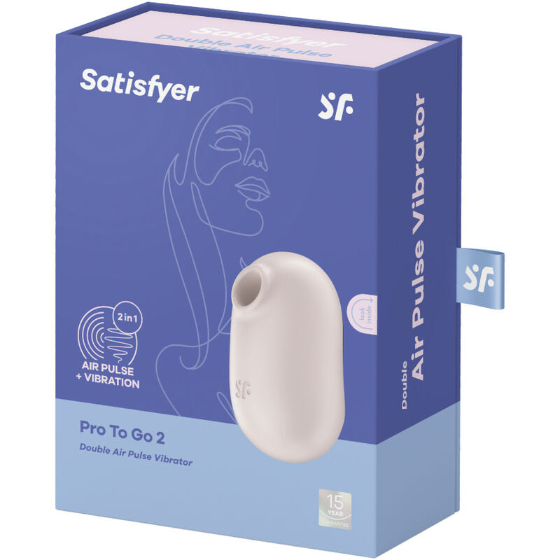 SATISFYER - PRO TO GO 2 DOUBLE AIR PULSE STIMULATOR & VIBRATOR BEIGE - NOCTURNA DESIRES