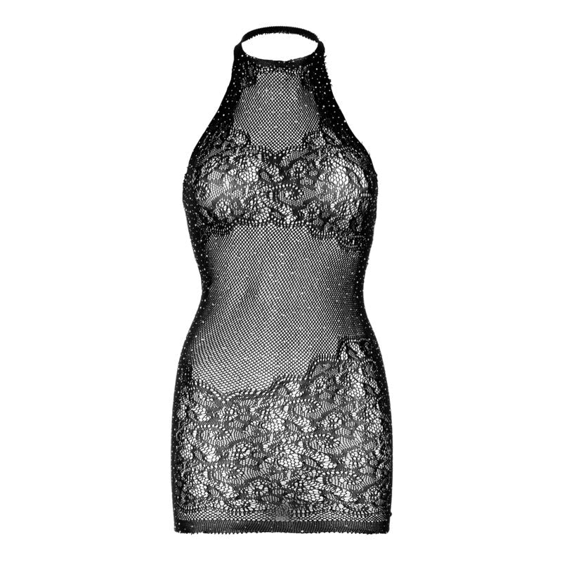 LEG AVENUE - RHINESTONE HALTER MINI DRESS ONE SIZE - BLACK - NOCTURNA DESIRES