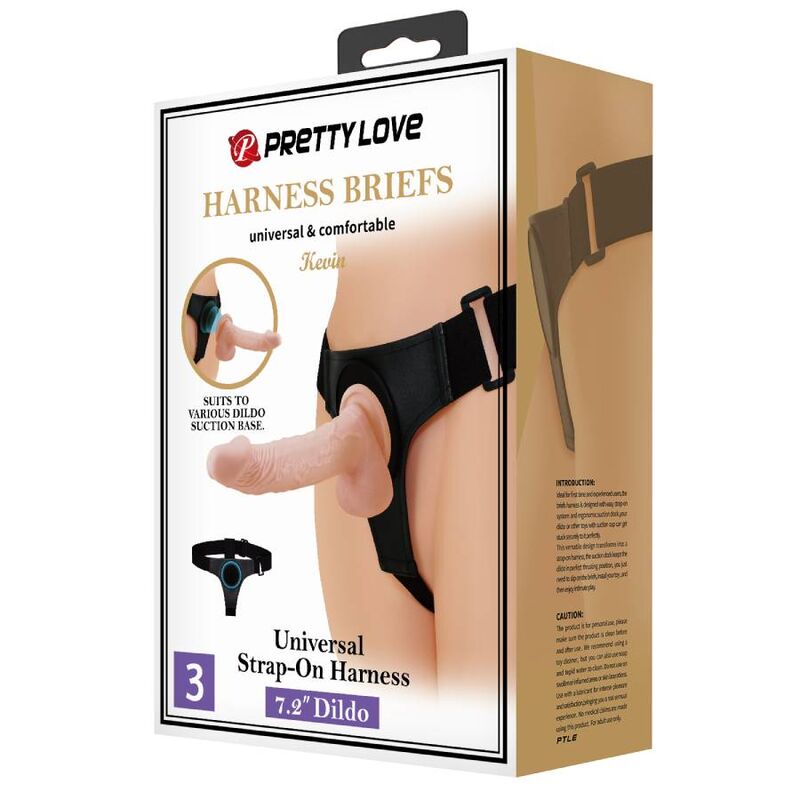 PRETTY LOVE - HARNESS BRIEFS UNIVERSAL HARNESS WITH DILDO KEVIN 19 CM NATURAL - NOCTURNA DESIRES