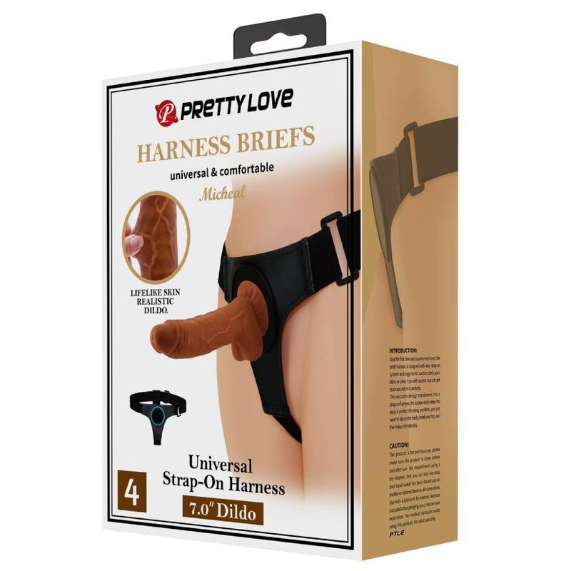 PRETTY LOVE - HARNESS BRIEFS UNIVERSAL HARNESS WITH DILDO MICHEAL 20 CM BLACK - NOCTURNA DESIRES