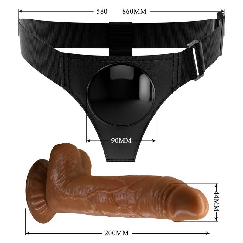 PRETTY LOVE - HARNESS BRIEFS UNIVERSAL HARNESS WITH DILDO MICHEAL 20 CM BLACK - NOCTURNA DESIRES