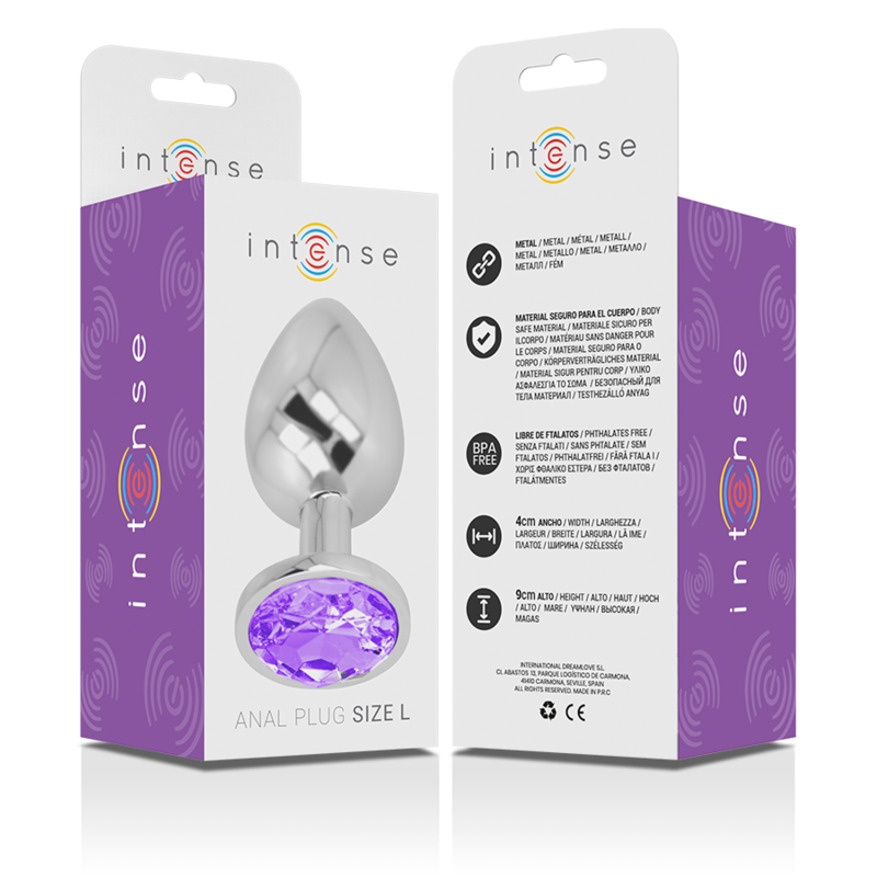 INTENSE - ALUMINUM METAL ANAL PLUG WITH VIOLET CRYSTAL SIZE L - NOCTURNA DESIRES