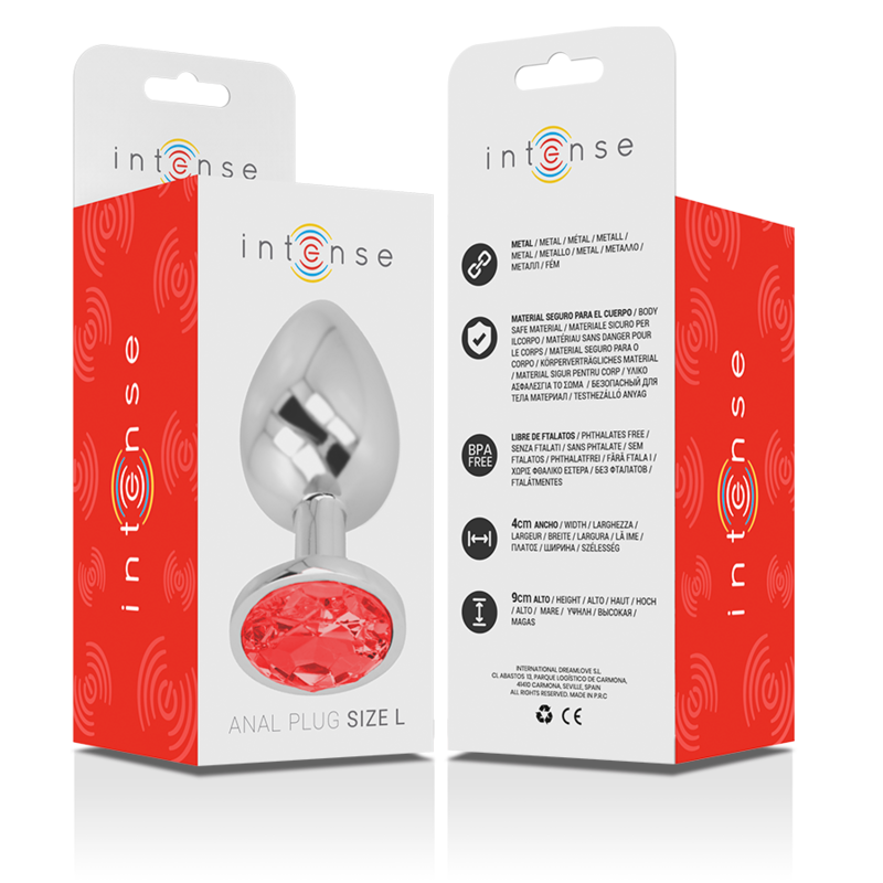 INTENSE - ALUMINUM METAL ANAL PLUG WITH RED CRYSTAL SIZE L - NOCTURNA DESIRES