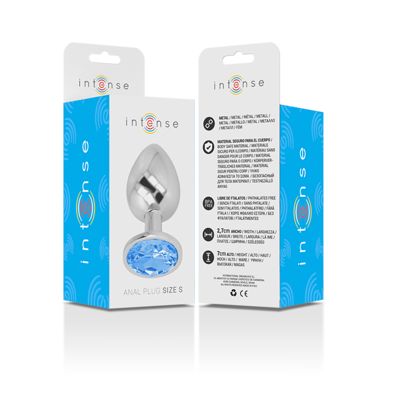 INTENSE - ALUMINUM METAL ANAL PLUG WITH BLUE CRYSTAL SIZE S - NOCTURNA DESIRES