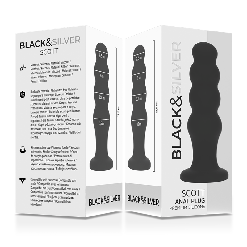 BLACK&SILVER - SCOTT PREMIUM SILICONE ANAL PLUG BLACK - NOCTURNA DESIRES