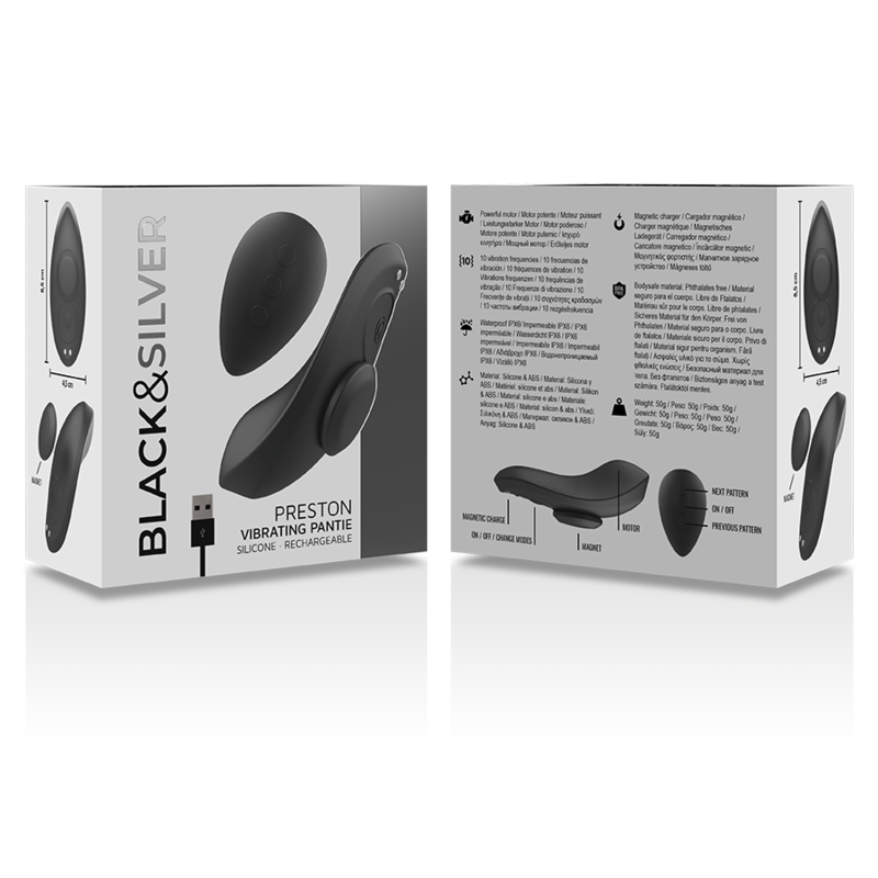 BLACK&SILVER - PRESTON RECHARGEABLE SILICONE VIBRATOR PANTIE BLACK - NOCTURNA DESIRES