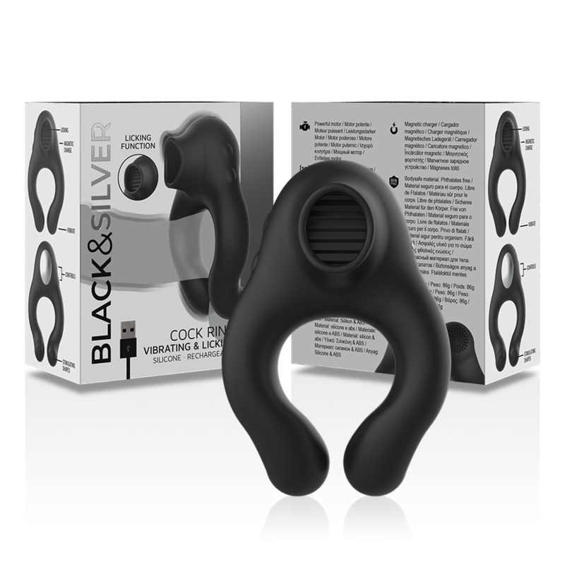 BLACK&SILVER - SILICONE VIBRATOR RING 3 MOTORS RECHARGEABLE BLACK - NOCTURNA DESIRES