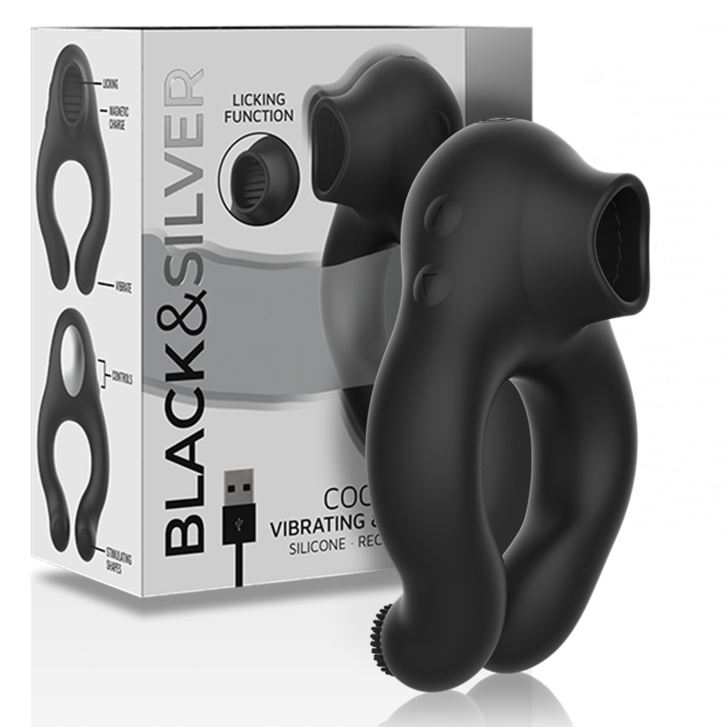 BLACK&SILVER - SILICONE VIBRATOR RING 3 MOTORS RECHARGEABLE BLACK - NOCTURNA DESIRES
