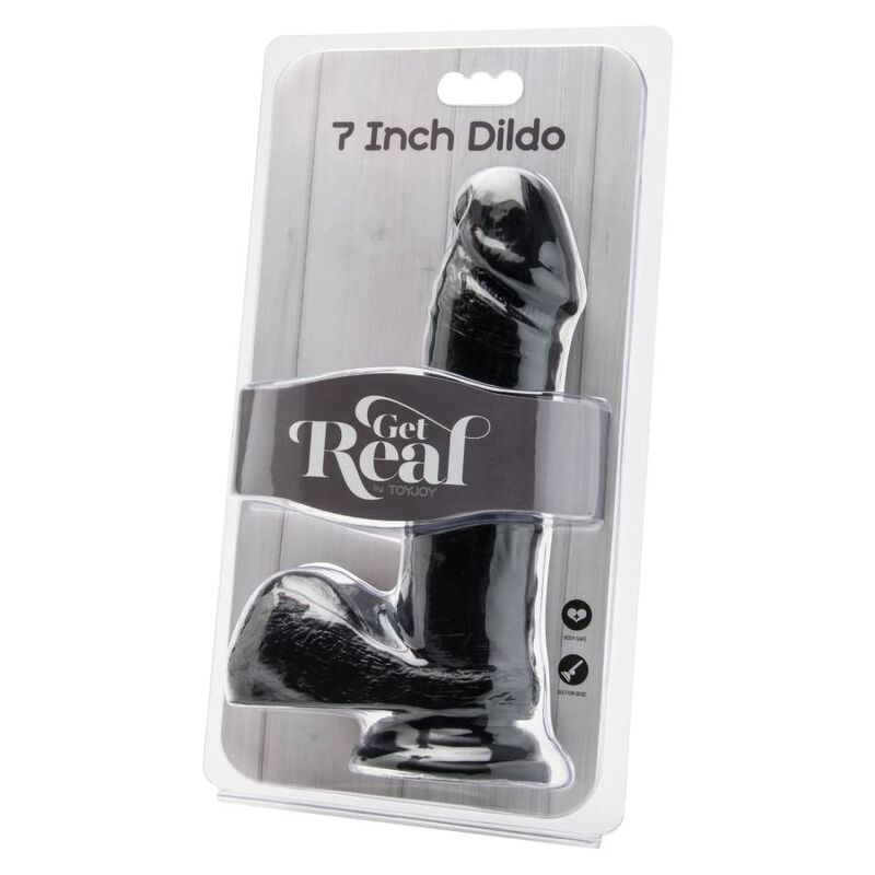 GET REAL - DILDO 18 CM WITH BALLS BLACK - NOCTURNA DESIRES