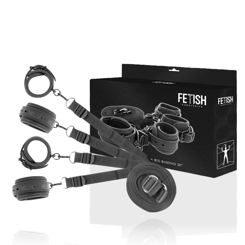 FETISH SUBMISSIVE - SET OF HANDCUFFS AND TIES WITH NOPRENE LINING FETISH SUBMISSIVE BONDAGE  NOCTURNA DESIRES