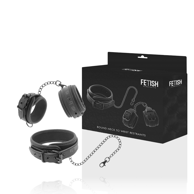 FETISH SUBMISSIVE - VEGAN LEATHER NECKLACE AND HANDCUFFS WITH NOPRENE LINING FETISH SUBMISSIVE BONDAGE  NOCTURNA DESIRES