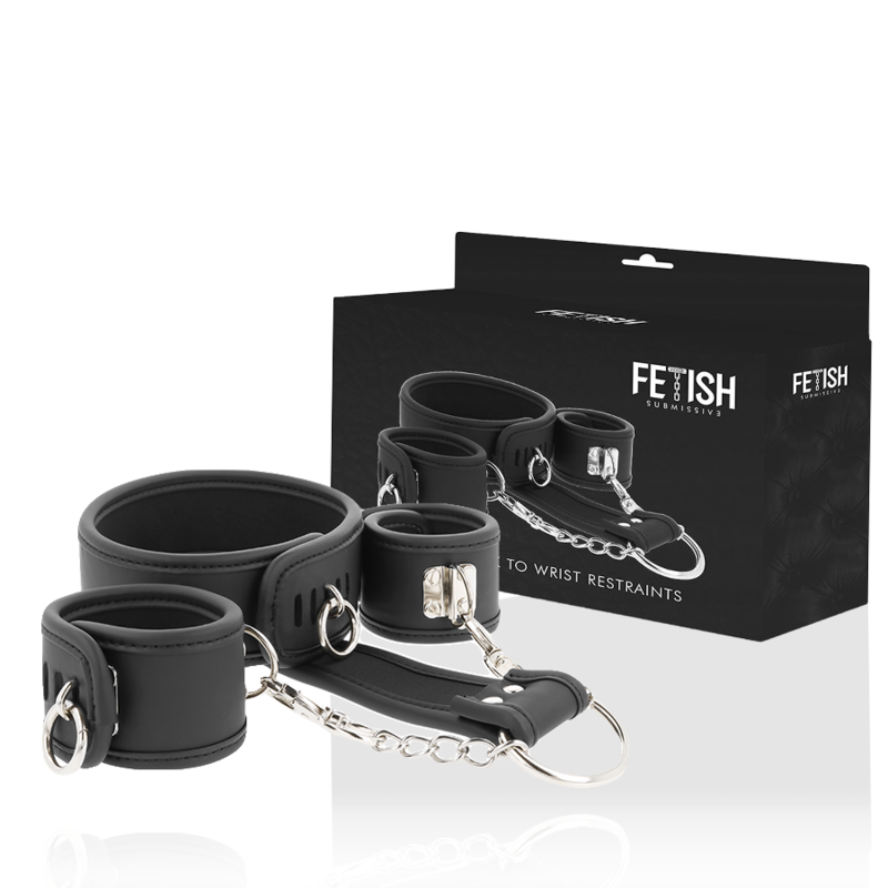 FETISH SUBMISSIVE - VEGAN LEATHER NECKLACE AND HANDCUFFS WITH NOPRENE LINING FETISH SUBMISSIVE BONDAGE  NOCTURNA DESIRES