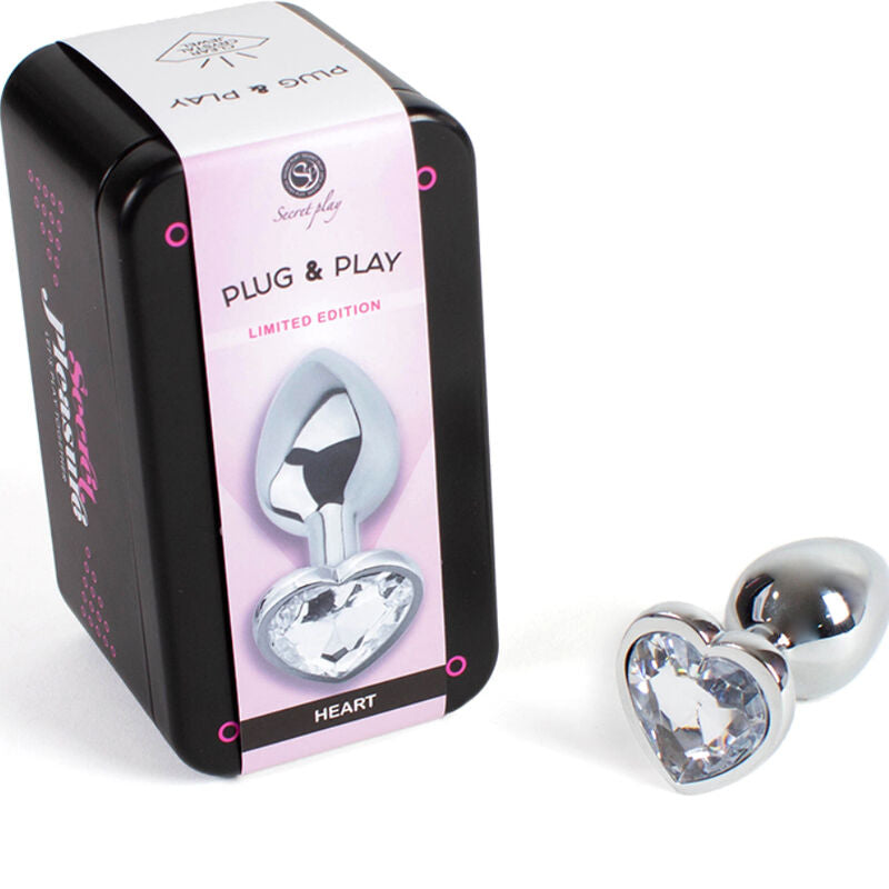 SECRETPLAY - METAL BUTT PLUG CLEAR CRYSTAL HEART SMALL SIZE 7 CM - NOCTURNA DESIRES