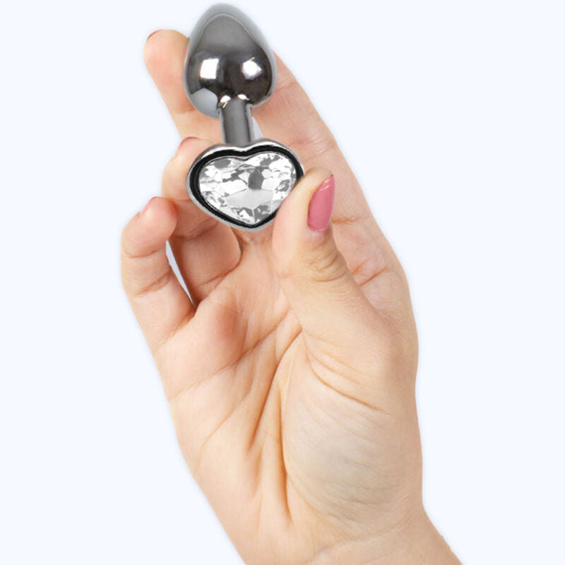SECRETPLAY - METAL BUTT PLUG CLEAR CRYSTAL HEART SMALL SIZE 7 CM - NOCTURNA DESIRES