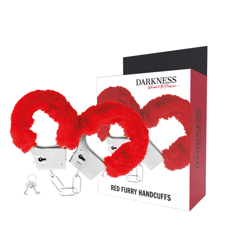 DARKNESS - RED LINED METAL HANDCUFFS - NOCTURNA DESIRES