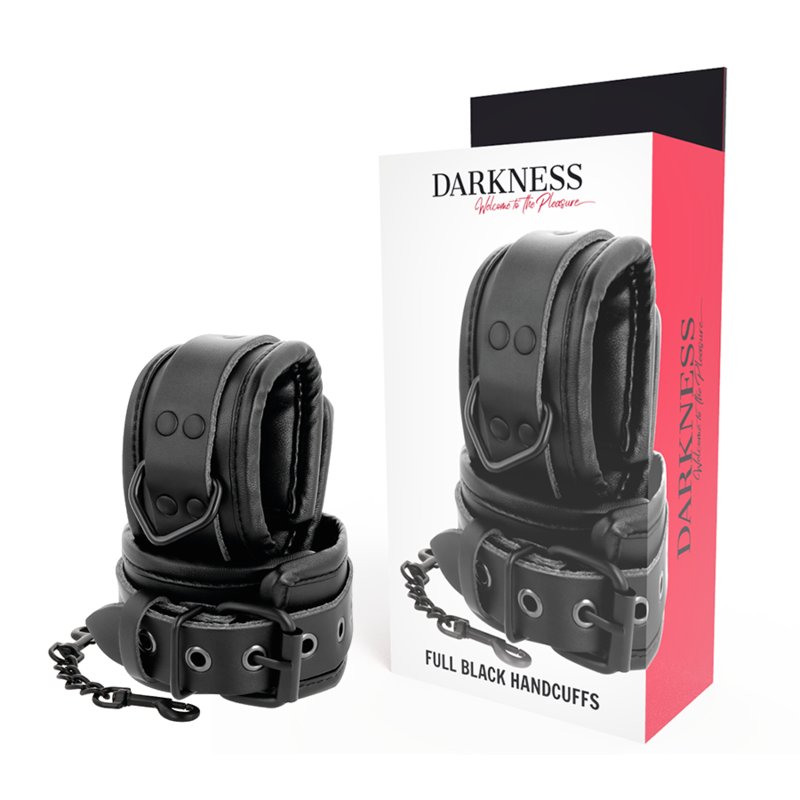 DARKNESS - ADJUSTABLE BLACK LEATHER HANDS HANDCUFFS - NOCTURNA DESIRES