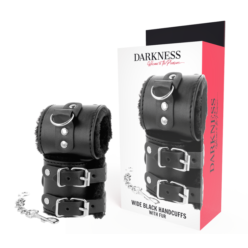 DARKNESS - BLACK ADJUSTABLE LEATHER HANDCUFFS WITH LINING - NOCTURNA DESIRES