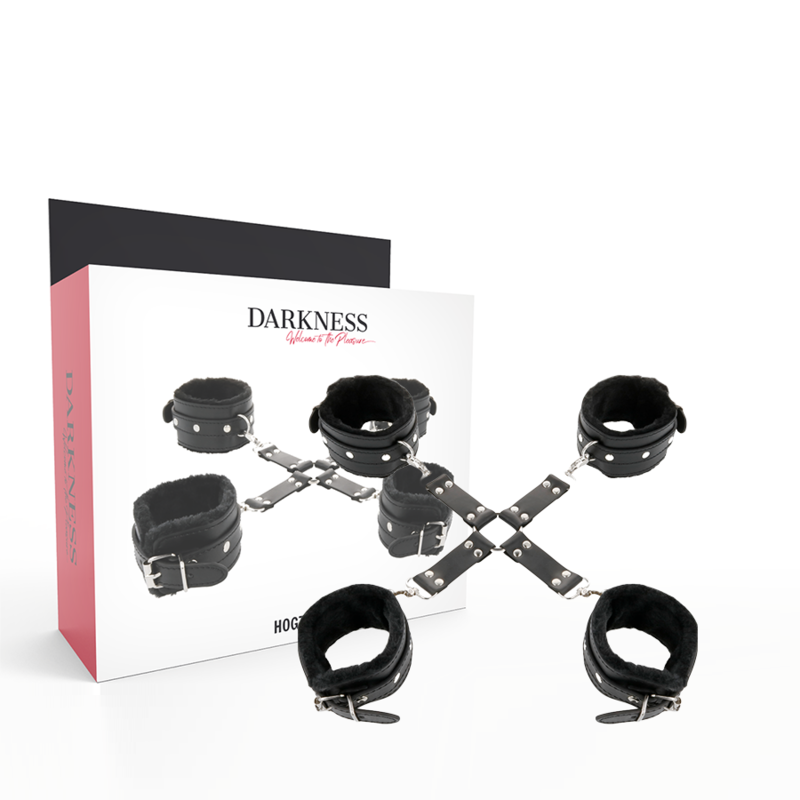 DARKNESS - LEATHER HANDCUFFS FOR FOOT AND HANDS BLACK - NOCTURNA DESIRES