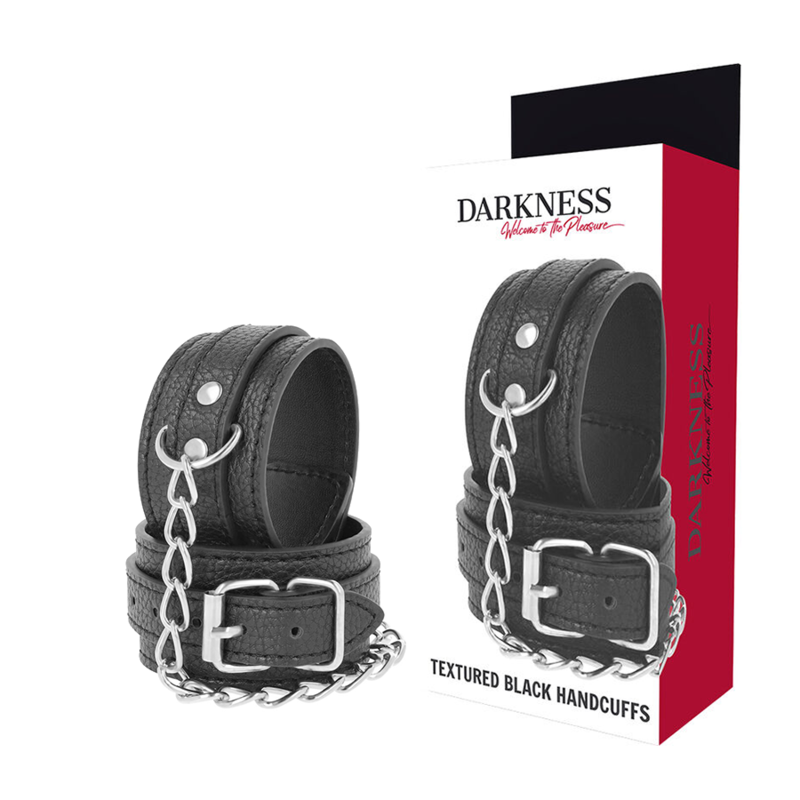 DARKNESS - BLACK TEXTURED LEATHER HANDCUFFS - NOCTURNA DESIRES