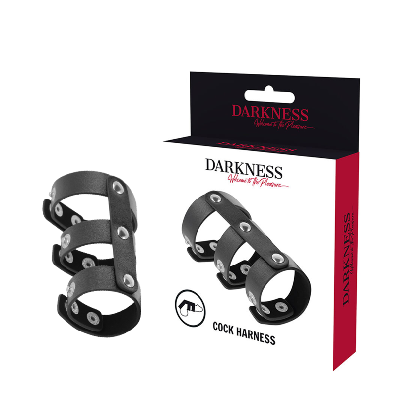 DARKNESS - ADJUSTABLE LEATHER DOUBLE PENIS AND TESTICLE RING - NOCTURNA DESIRES