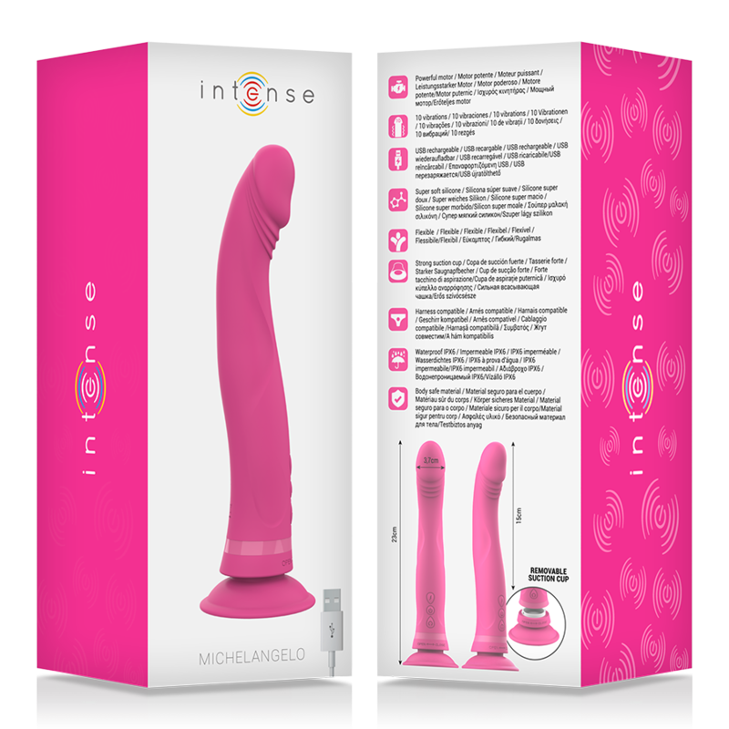 INTENSE - MICHELANGELO PINK SILICONE VIBRATOR DILDO - NOCTURNA DESIRES