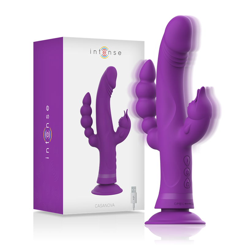 INTENSE - CASANOVA RABBIT SILICONE VIBRATOR TRIPLE MOTOR PURPLE - NOCTURNA DESIRES