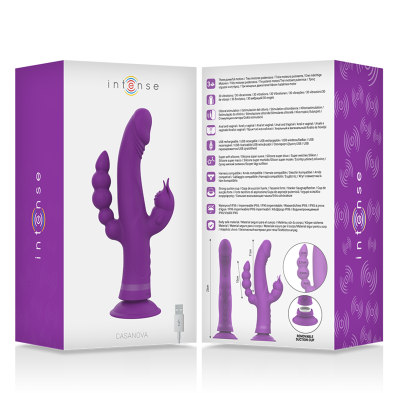 INTENSE - CASANOVA RABBIT SILICONE VIBRATOR TRIPLE MOTOR PURPLE - NOCTURNA DESIRES