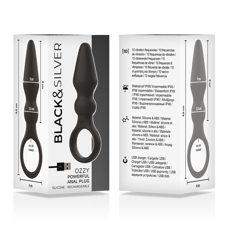 BLACK&SILVER - OZZY POWERFUL SILICONE ANAL PLUG - NOCTURNA DESIRES
