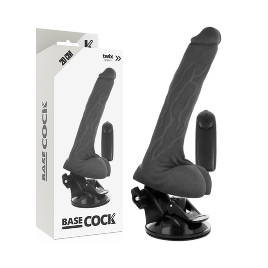 BASECOCK - REALISTIC BLACK REMOTE CONTROL VIBRATOR WITH TESTICLES 20 CM -O- 4 CM - NOCTURNA DESIRES