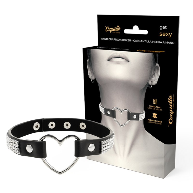 COQUETTE CHIC DESIRE - VEGAN LEATHER CHOKER WITH HEART - NOCTURNA DESIRES