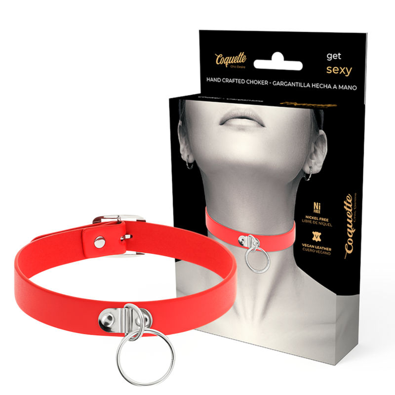 COQUETTE CHIC DESIRE - RED VEGAN LEATHER NECKLACE WOMAN FETISH ACCESSORY - NOCTURNA DESIRES