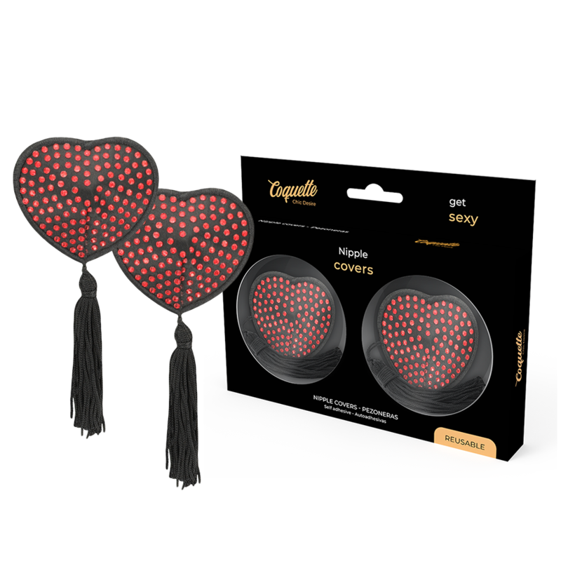 COQUETTE CHIC DESIRE - NIPPLE COVERS HEART BLACK / RED - NOCTURNA DESIRES