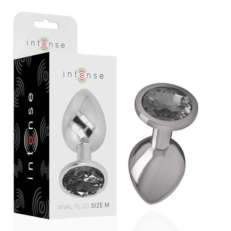 INTENSE - ALUMINUM METAL ANAL PLUG WITH BLACK GLASS SIZE M - NOCTURNA DESIRES