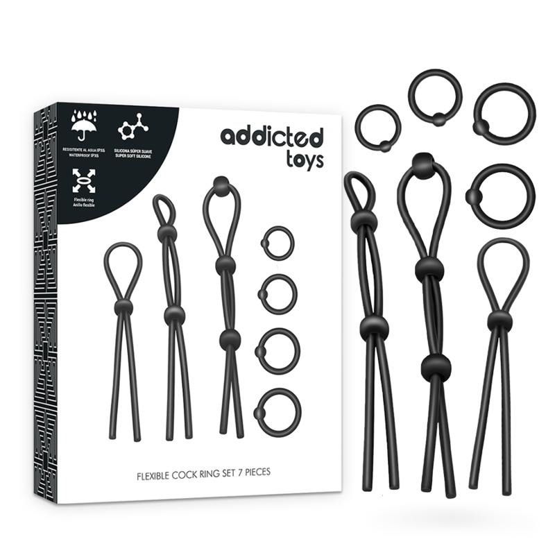 ADDICTED TOYS - FLEXIBLE SILICONE COCK RING SET 7 PIECES - NOCTURNA DESIRES