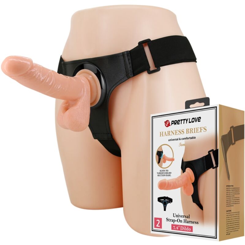 PRETTY LOVE - HARNESS BRIEFS UNIVERSAL HARNESS WITH DILDO TOM 20 CM NATURAL - NOCTURNA DESIRES
