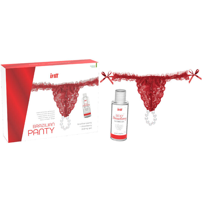 INTT RELEASES - BRAZILIAN RED PANTY WITH PEARLS AND LUBRICATING GEL 50 ML - NOCTURNA DESIRES