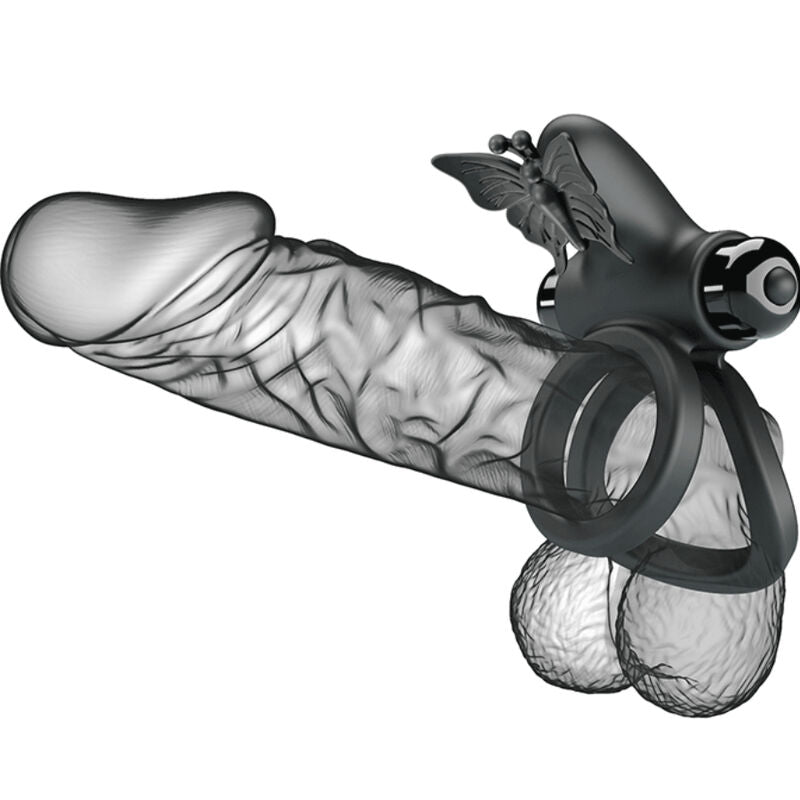 PRETTY LOVE - DOUBLE VIBRATING RING WITH BLACK STIMULATOR - NOCTURNA DESIRES