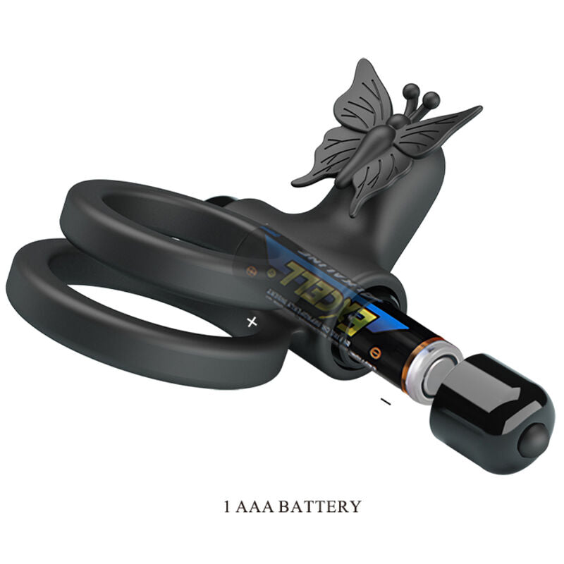 PRETTY LOVE - DOUBLE VIBRATING RING WITH BLACK STIMULATOR - NOCTURNA DESIRES