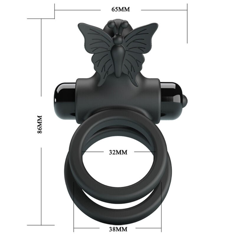 PRETTY LOVE - DOUBLE VIBRATING RING WITH BLACK STIMULATOR - NOCTURNA DESIRES