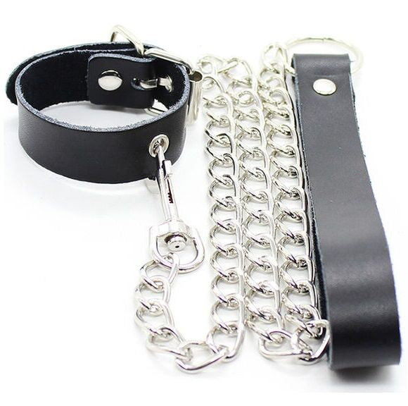 OHMAMA FETISH - PENIS NECKLACE AND LEATHER STRAP WITH METAL CHAIN - NOCTURNA DESIRES