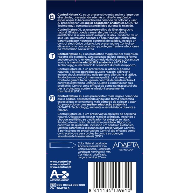 CONTROL - ADAPTA NATURE XL CONDOMS 12 UNITS CONTROL CONDOMS  NOCTURNA DESIRES