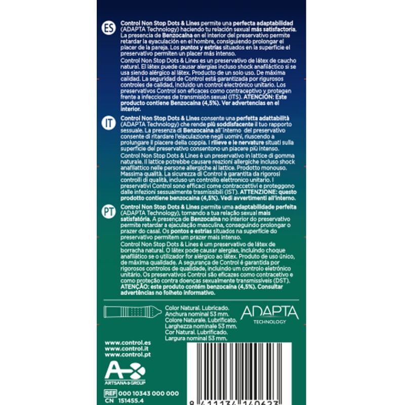 CONTROL - NONSTOP DOTS AND LINES CONDOMS 12 UNITS CONTROL CONDOMS  NOCTURNA DESIRES