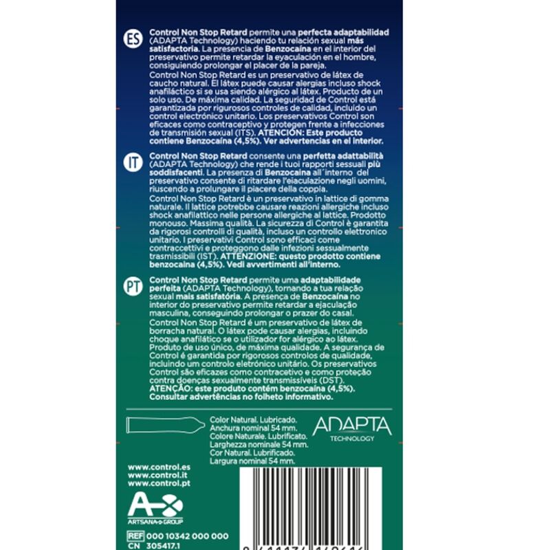 CONTROL - NON STOP RETARD CONDOMS 12 UNITS CONTROL CONDOMS  NOCTURNA DESIRES