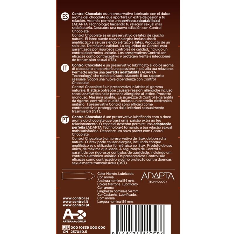 CONTROL - ADAPTA CHOCOLATE CONDOMS 12 UNITS CONTROL CONDOMS  NOCTURNA DESIRES